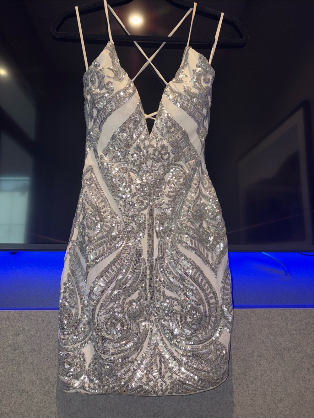 Windsor Silver Sequin White Mini Dress